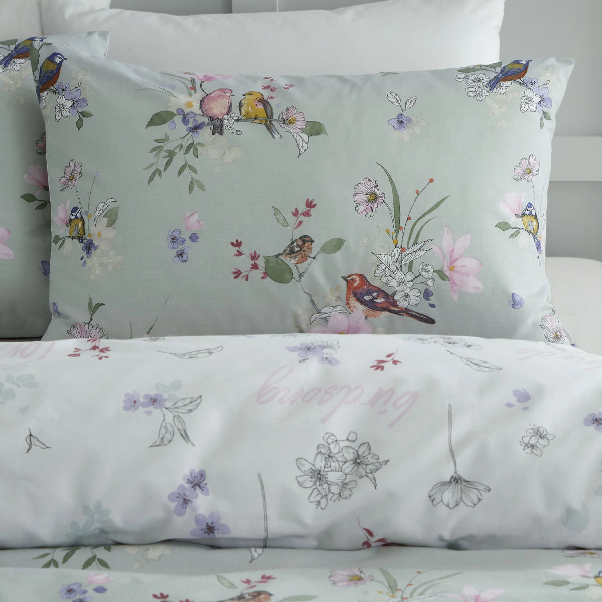 Catherine Lansfield Songbird Duvet Cover Set Sage Green