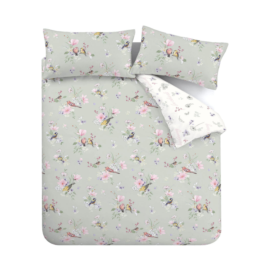 Catherine Lansfield Songbird Duvet Cover Set Sage Green