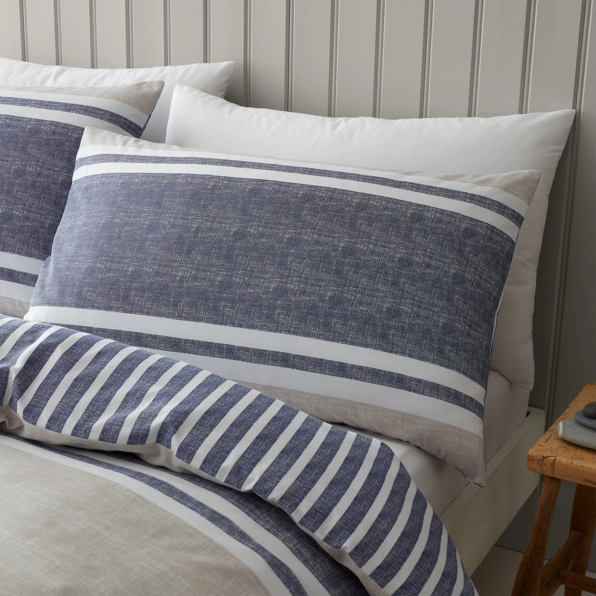 Catherine Lansfield Textured Banded Stripe Duvet Cover Set Blue