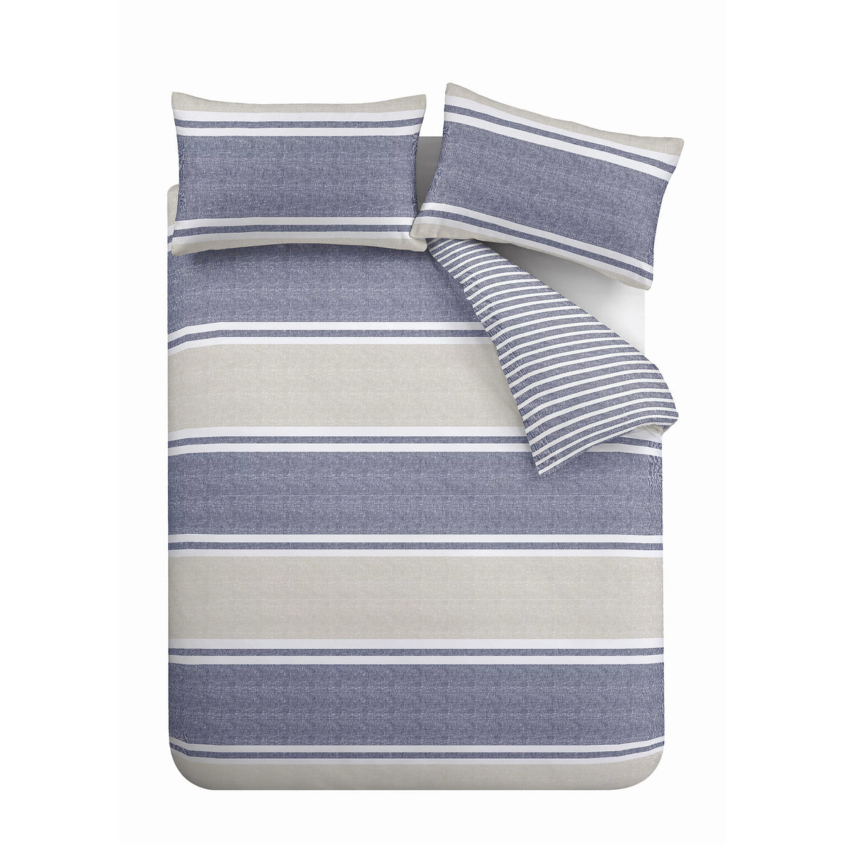 Catherine Lansfield Textured Banded Stripe Duvet Cover Set Blue