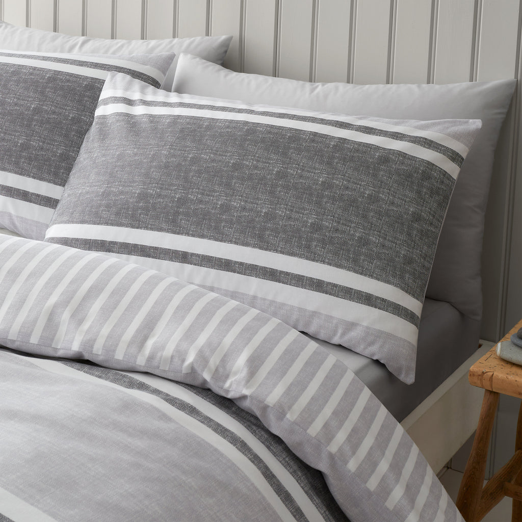 Catherine Lansfield Textured Banded Stripe Duvet Set Charcoal Grey