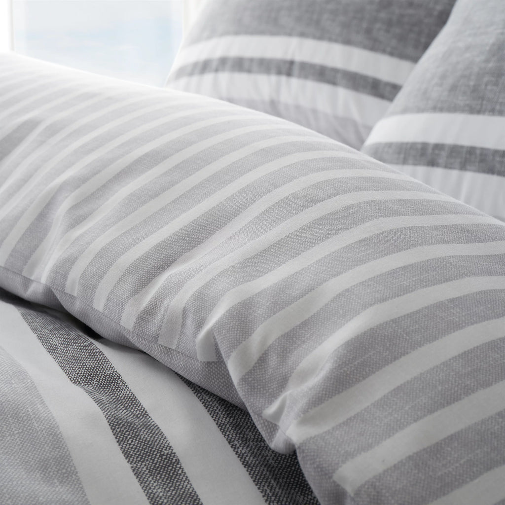 Catherine Lansfield Textured Banded Stripe Duvet Set Charcoal Grey