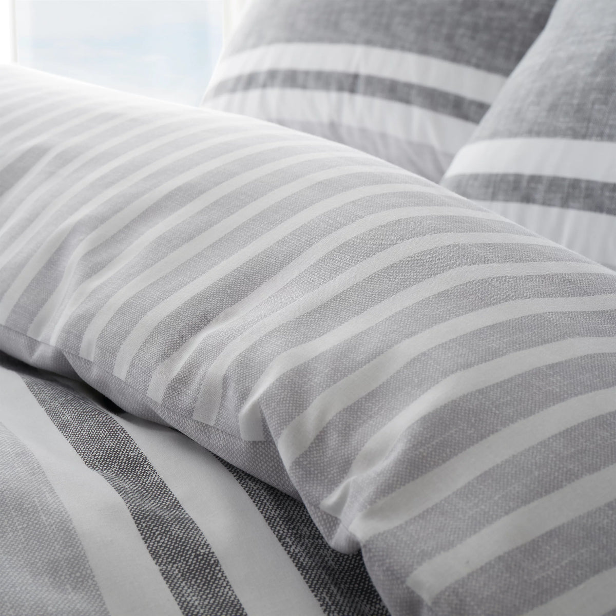 Catherine Lansfield Textured Banded Stripe Duvet Set Charcoal Grey