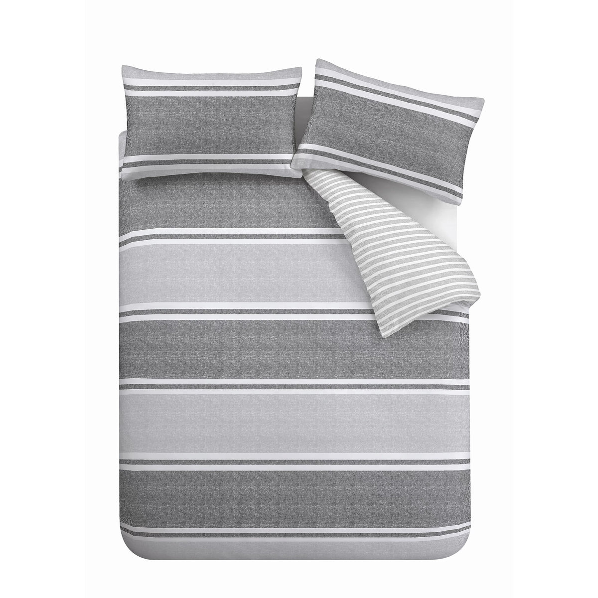 Catherine Lansfield Textured Banded Stripe Duvet Set Charcoal Grey