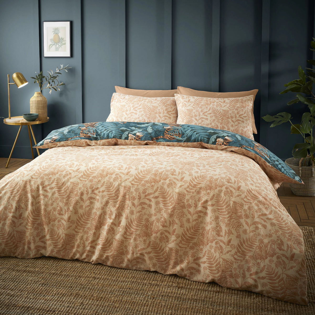 Catherine Lansfield Tropic Tiger Leaf Duvet Cover Set Green