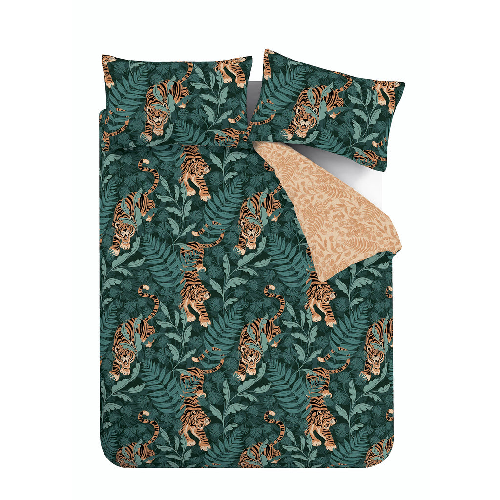 Catherine Lansfield Tropic Tiger Leaf Duvet Cover Set Green