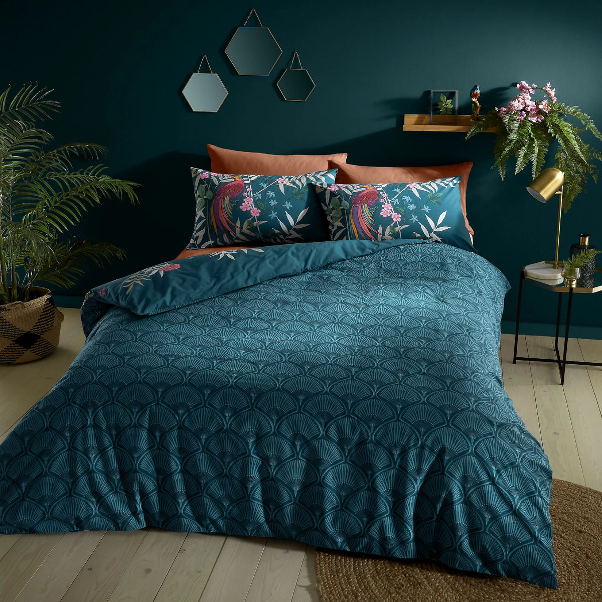 Catherine Lansfield Tropical Floral Birds Duvet Cover Set Green