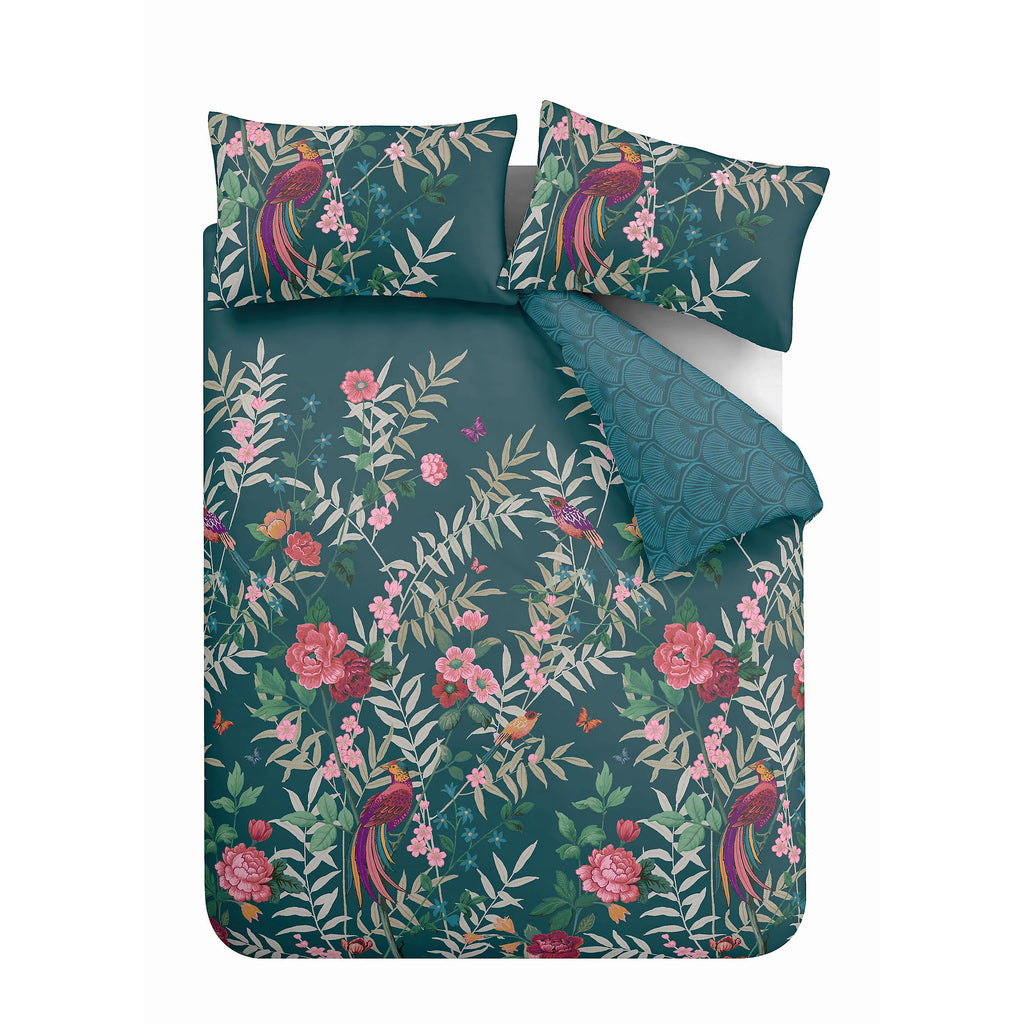 Catherine Lansfield Tropical Floral Birds Duvet Cover Set Green