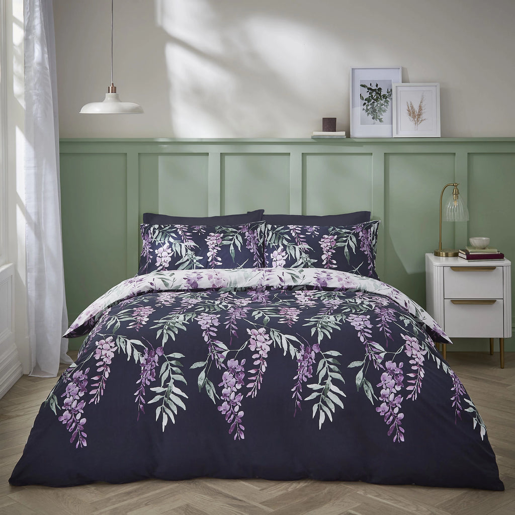 Catherine Lansfield Wisteria Duvet Cover Set White Navy