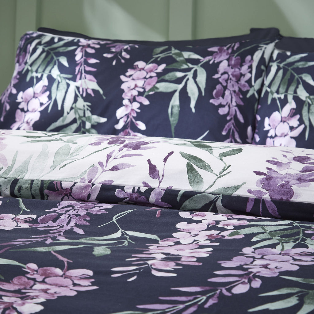 Catherine Lansfield Wisteria Duvet Cover Set White Navy