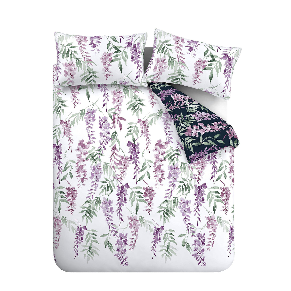 Catherine Lansfield Wisteria Duvet Cover Set White Navy