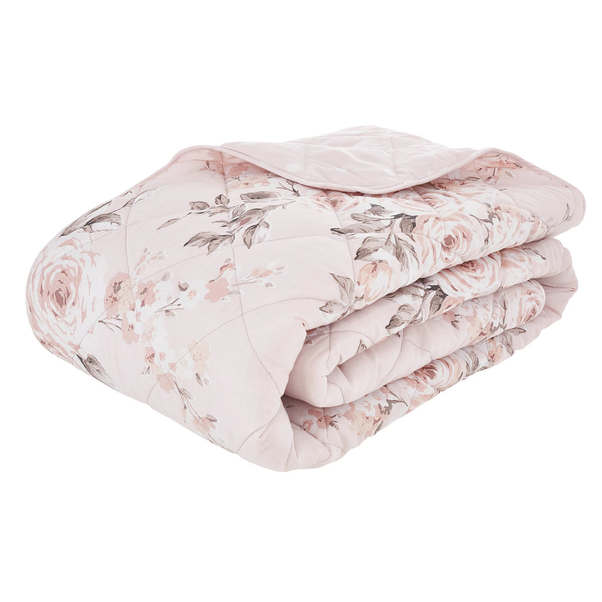 Catherine Lansfield Canterbury Floral Quilted 240x260cm Bedspread Blush Pink