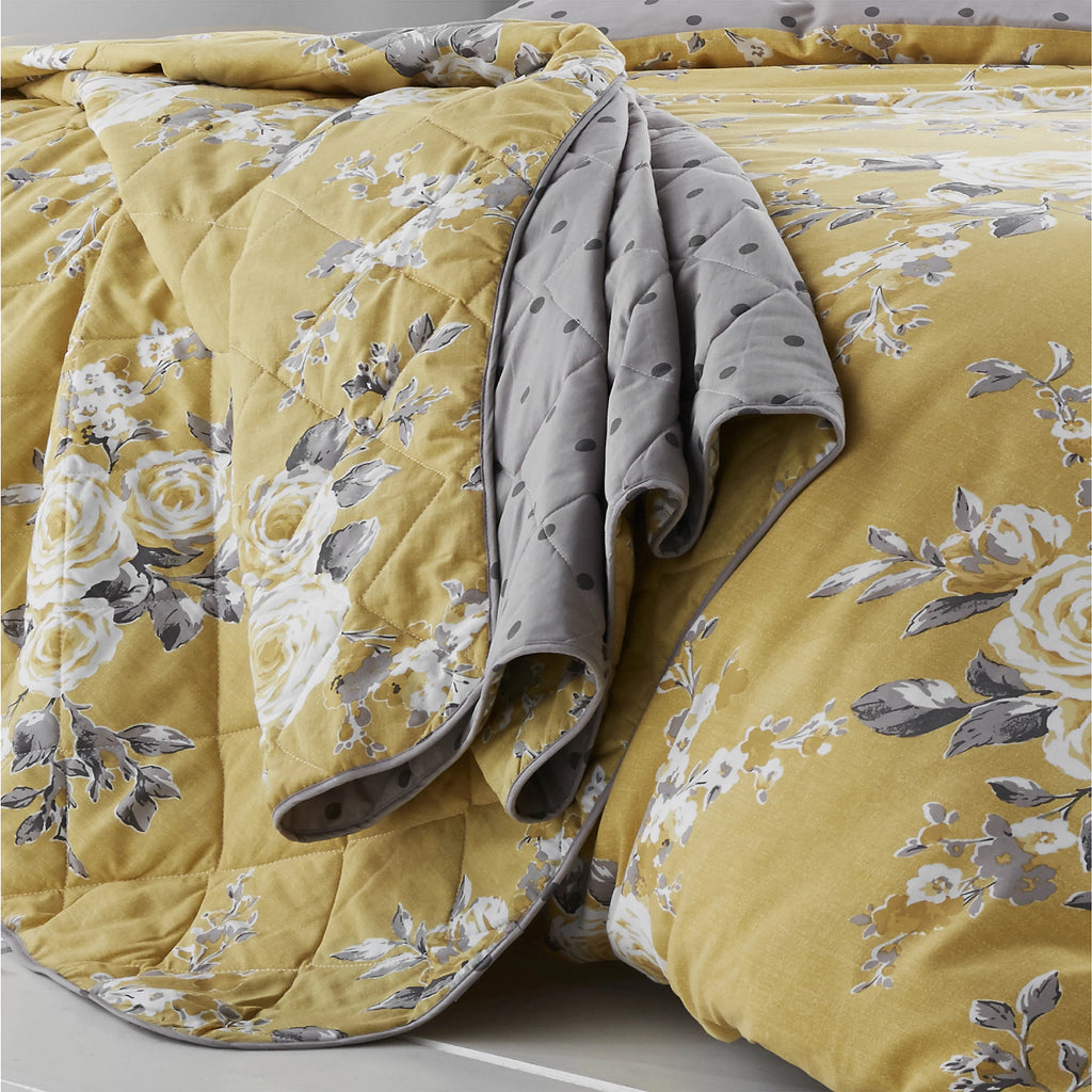 Catherine Lansfield Canterbury Floral Quilted 240x260cm Bedspread Ochre
