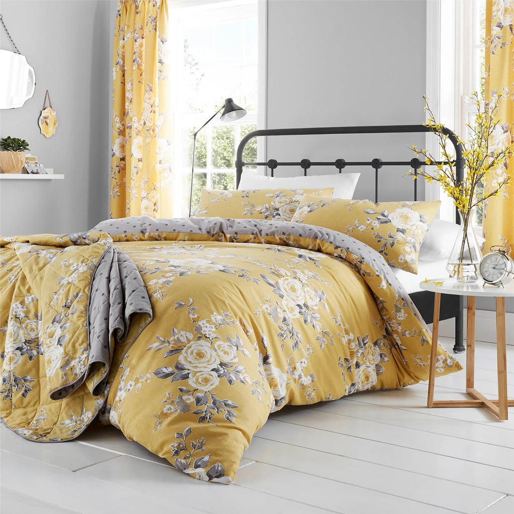Catherine Lansfield Canterbury Floral Quilted 240x260cm Bedspread Ochre