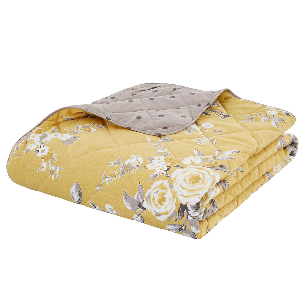 Catherine Lansfield Canterbury Floral Quilted 240x260cm Bedspread Ochre