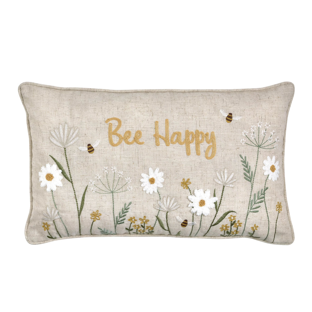 Catherine Lansfield Bee Happy Embroidered 30x50cm Cushion Natural