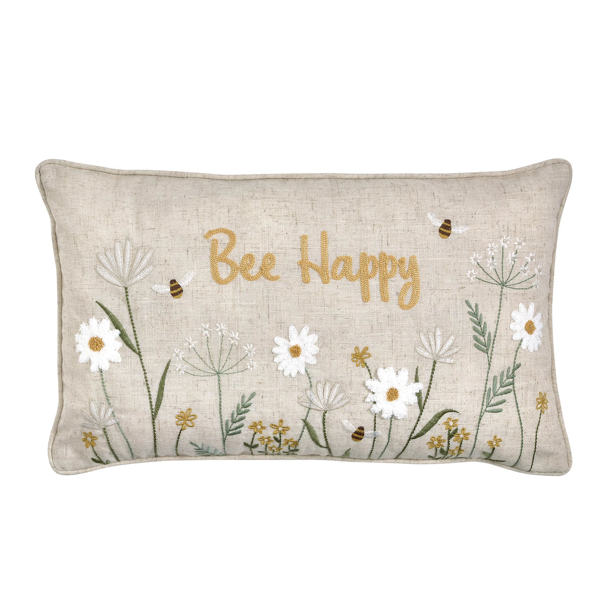 Catherine Lansfield Bee Happy Embroidered 30x50cm Cushion Natural