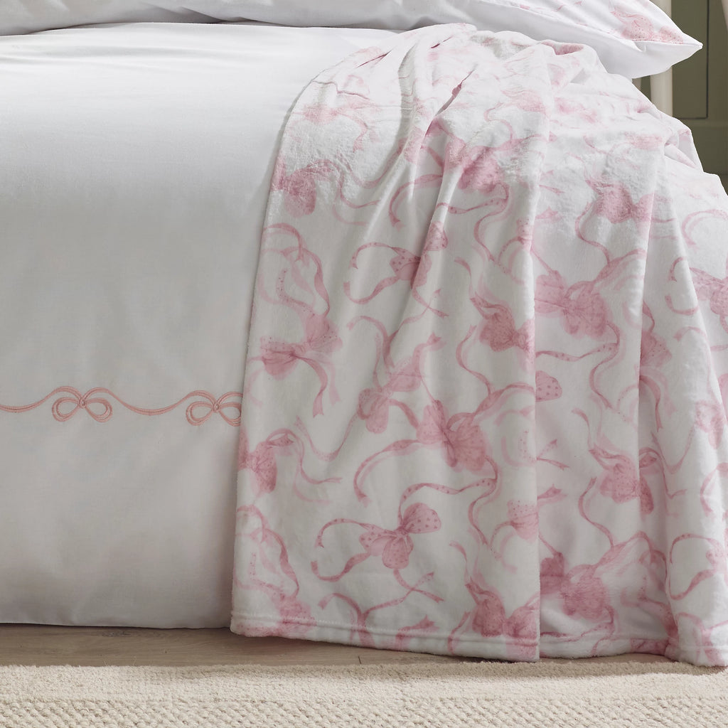 Catherine Lansfield Bow Cosy Fleece 200x240cm Oversized Blanket Throw Pink