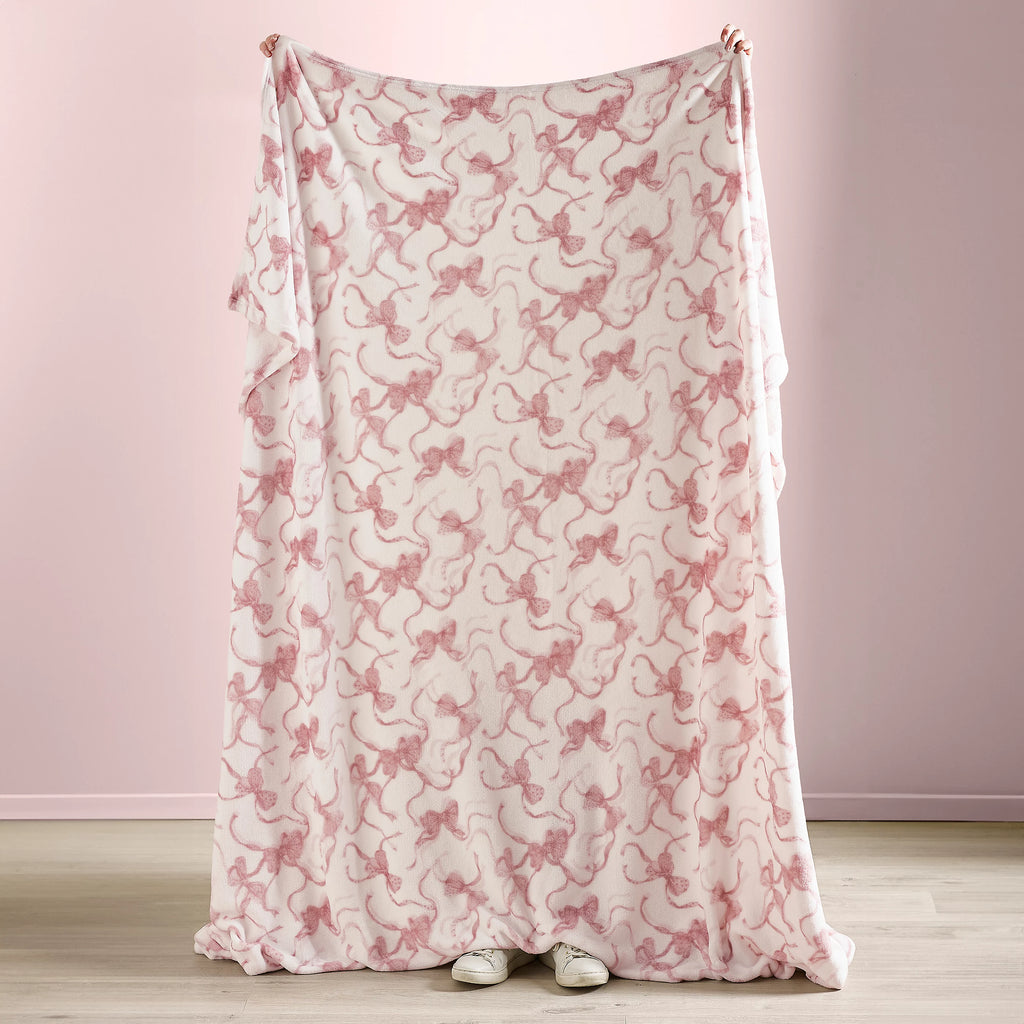 Catherine Lansfield Bow Cosy Fleece 200x240cm Oversized Blanket Throw Pink