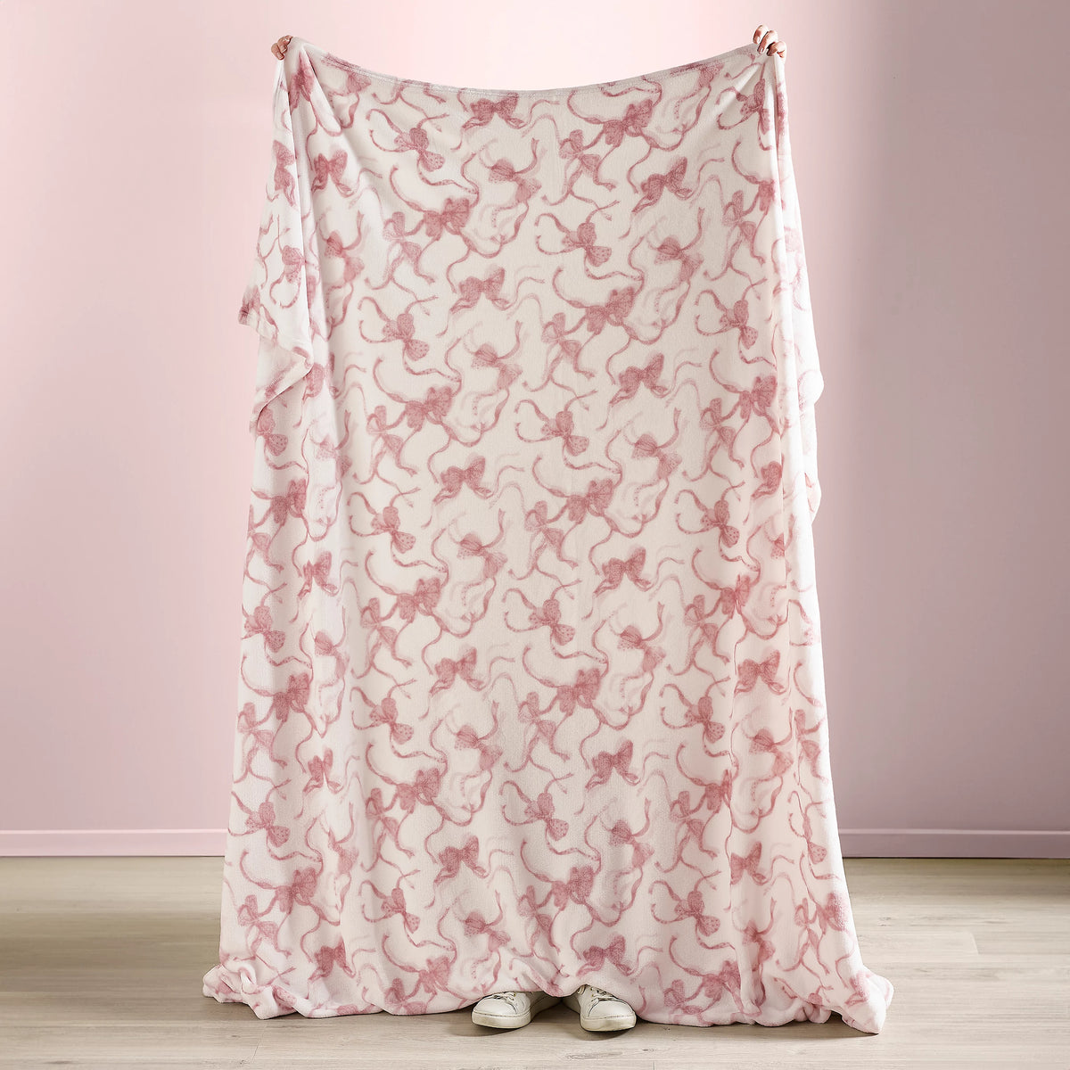 Catherine Lansfield Bow Cosy Fleece 200x240cm Oversized Blanket Throw Pink