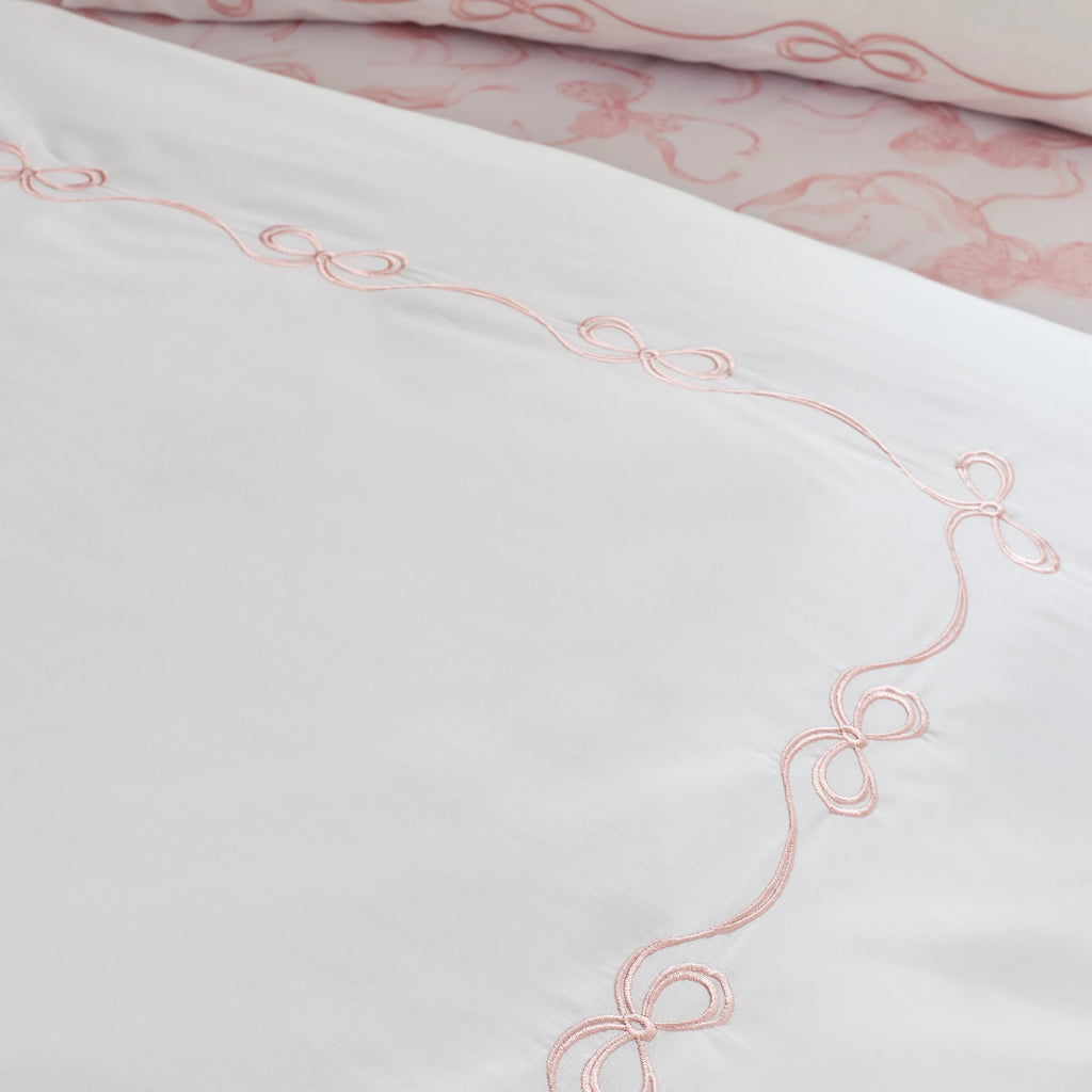 Catherine Lansfield Bow Embroidery Duvet Cover Set White / Pink
