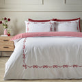 Catherine Lansfield Bow Embroidery White Red Duvet Cover Set