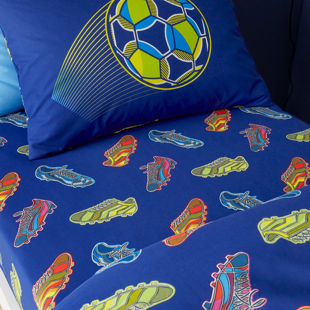 Catherine Lansfield Bright Football Fitted Sheet in Navy Blue