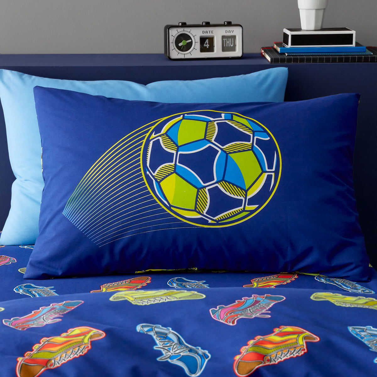 Catherine Lansfield Bright Football Reversible Duvet Cover Set in Navy Blue