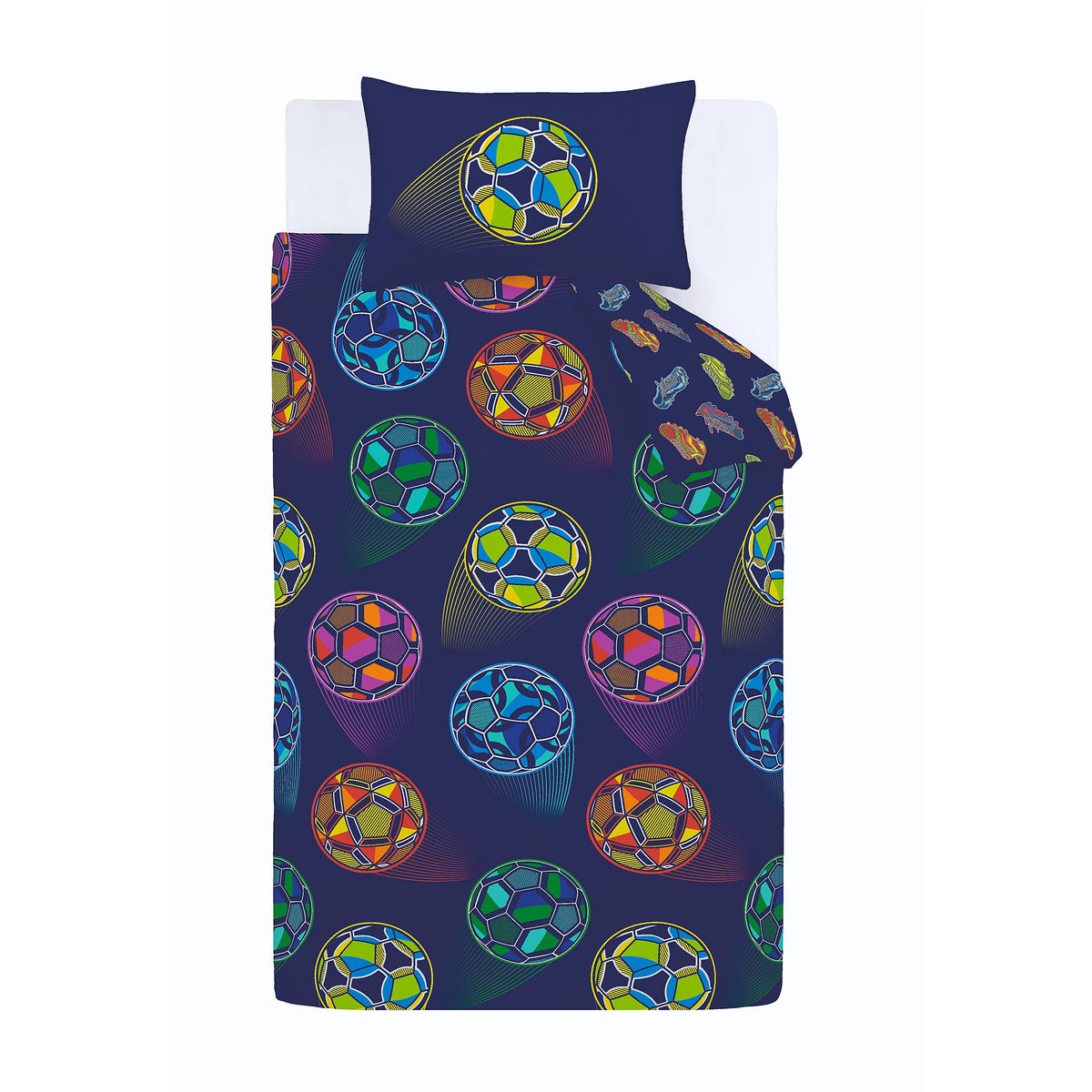 Catherine Lansfield Bright Football Reversible Duvet Cover Set in Navy Blue