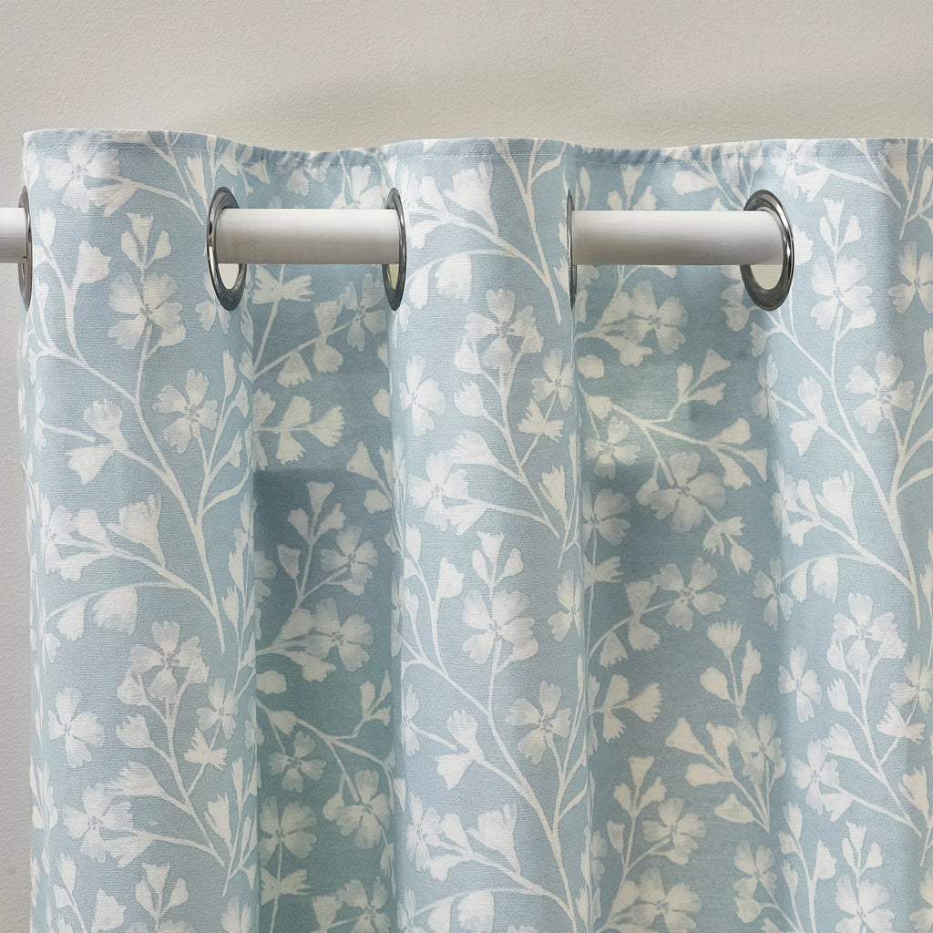 Catherine Lansfield Brooke Floral Lined Eyelet Curtains in Duck Egg Blue