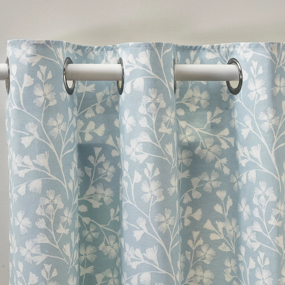 Catherine Lansfield Brooke Floral Lined Eyelet Curtains in Duck Egg Blue