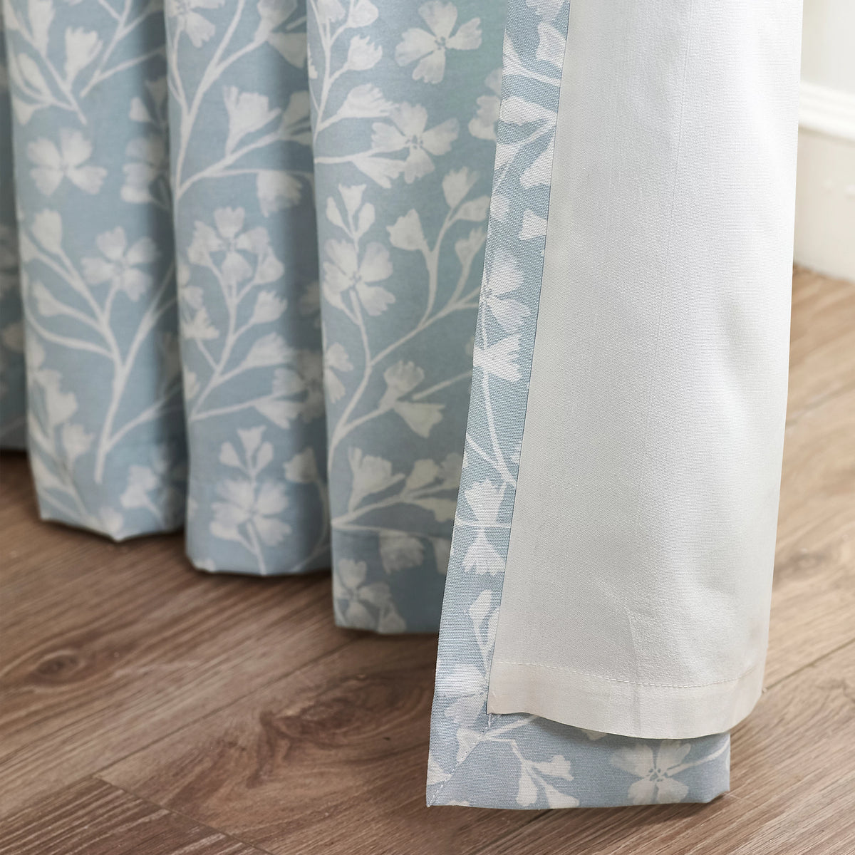 Catherine Lansfield Brooke Floral Lined Eyelet Curtains in Duck Egg Blue