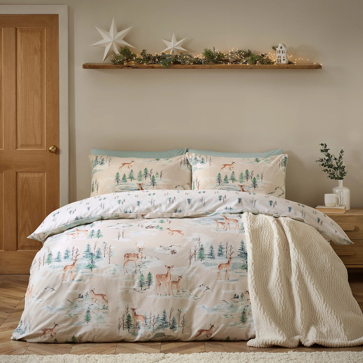 Catherine Lansfield Brushed 100% Cotton Christmas Deer Duvet Cover Set