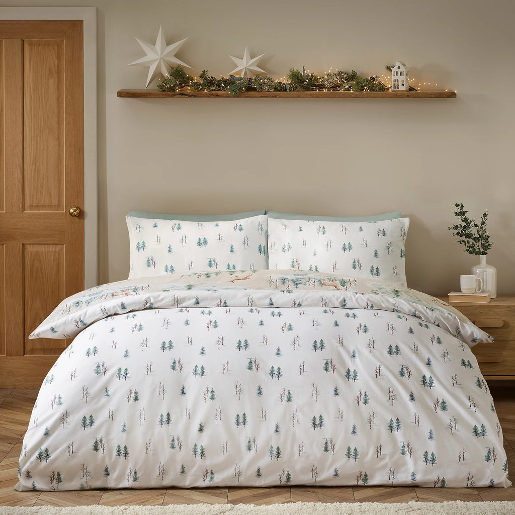 Catherine Lansfield Brushed 100% Cotton Christmas Deer Duvet Cover Set