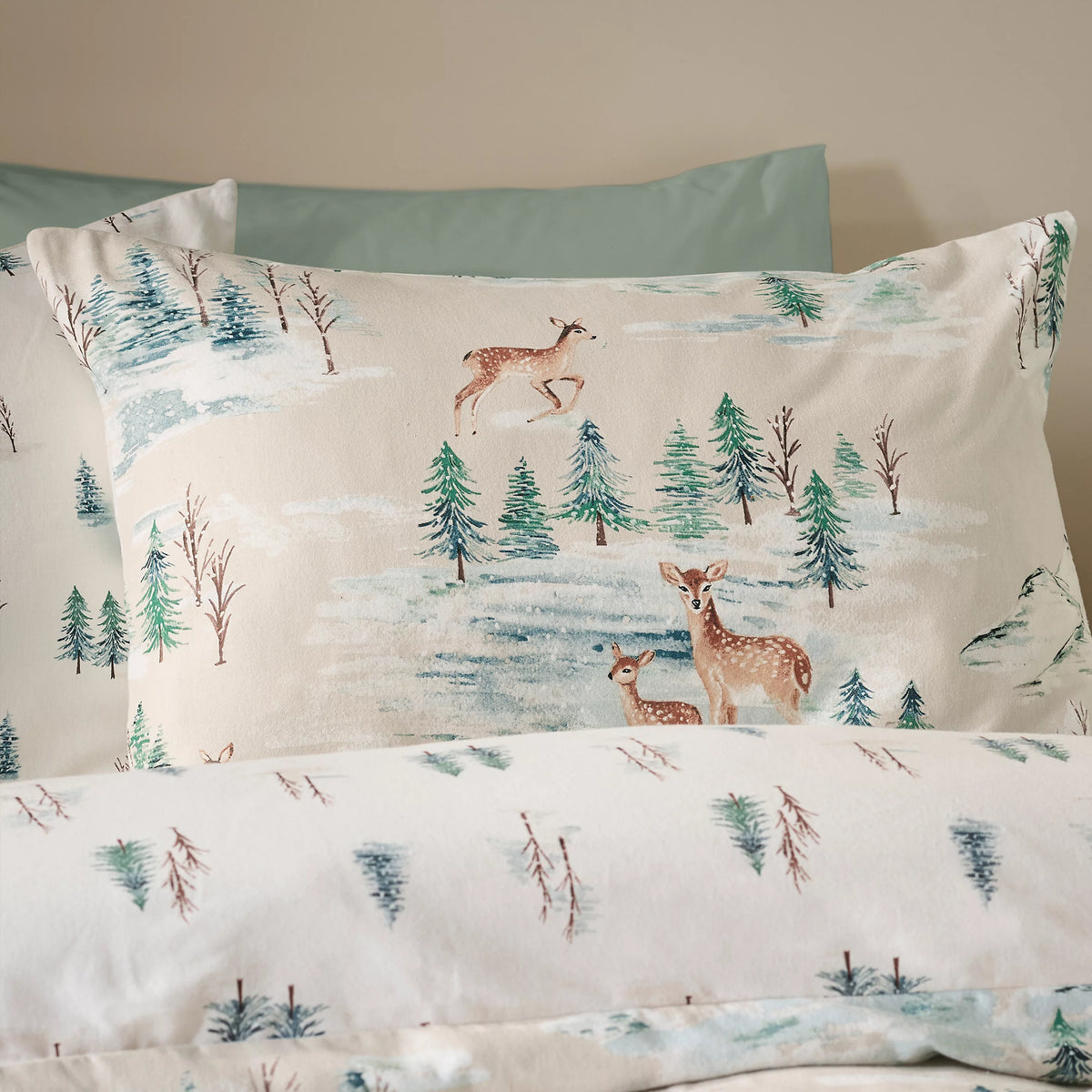 Catherine Lansfield Brushed 100% Cotton Christmas Deer Duvet Cover Set