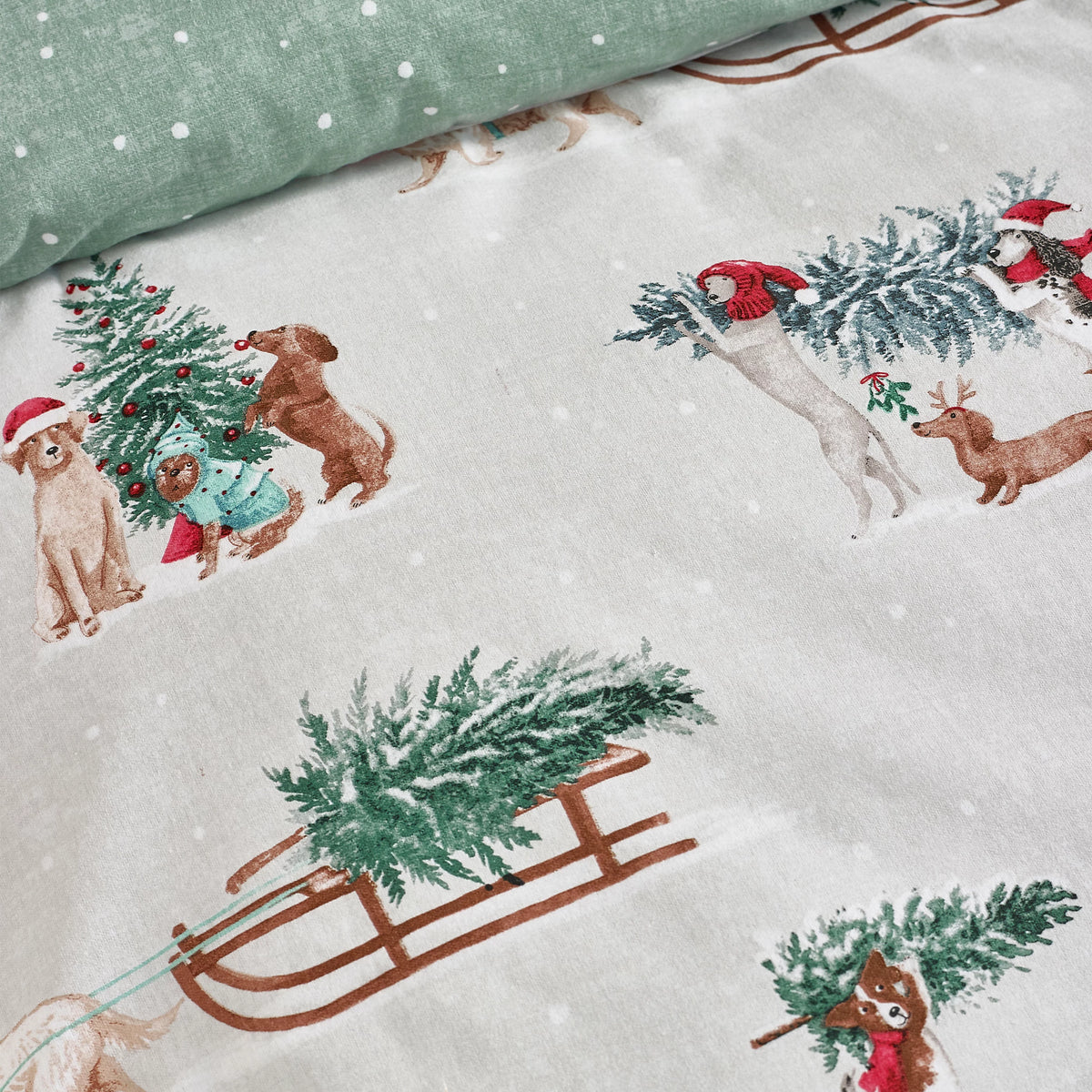 Catherine Lansfield Brushed 100% Cotton Christmas Dogs Duvet Cover Set