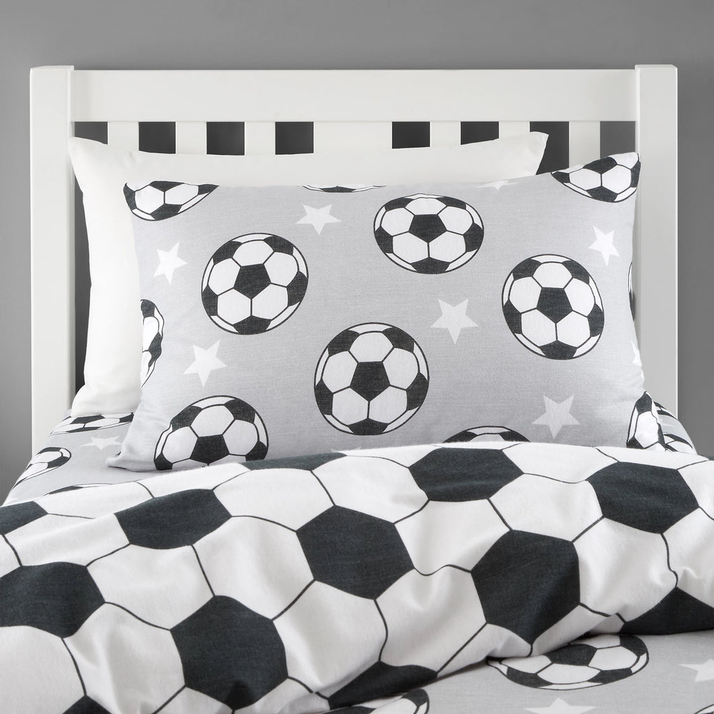 Catherine Lansfield Supersoft 100% Brushed Cotton Football Reversible Duvet Cover Set in Grey