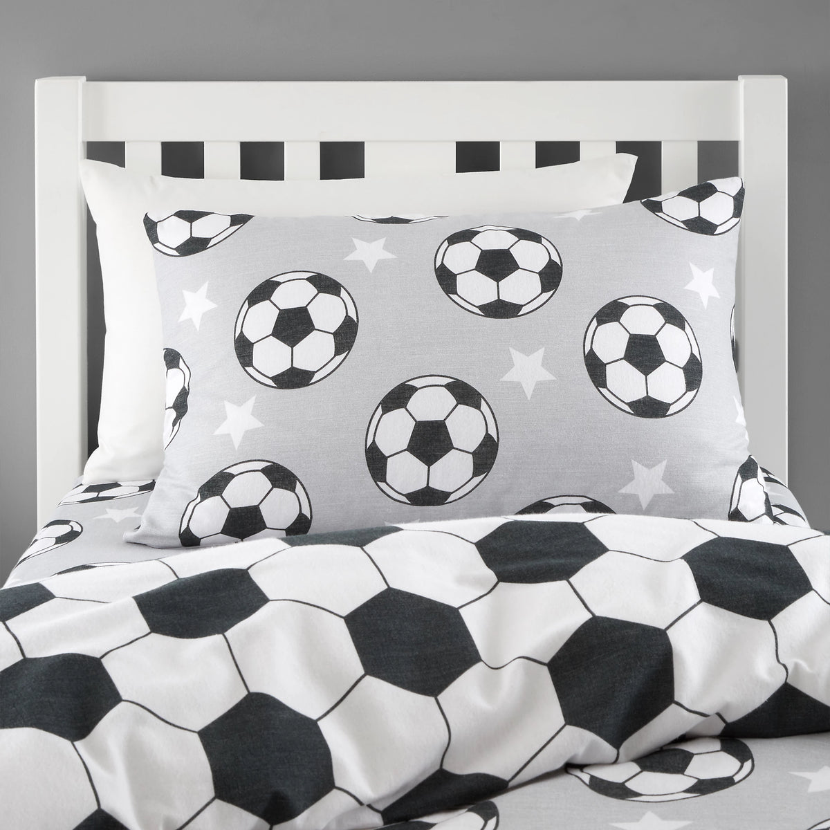 Catherine Lansfield Supersoft 100% Brushed Cotton Football Reversible Duvet Cover Set in Grey