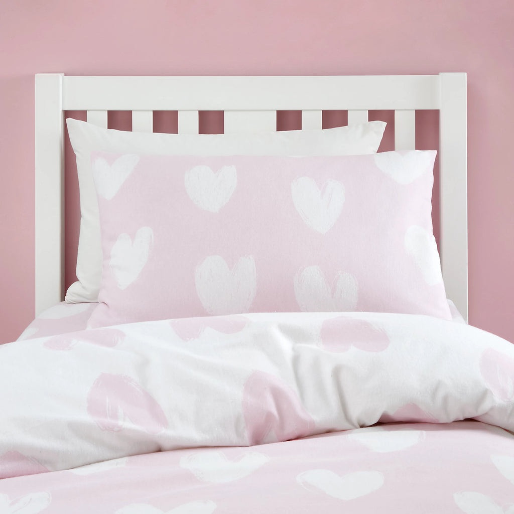 Catherine Lansfield Brushed Cotton Hearts Reversible Duvet Cover Set in Pink
