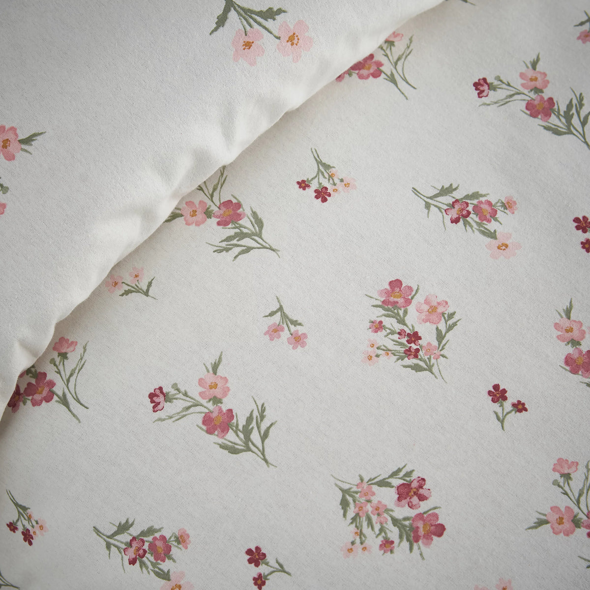 Catherine Lansfield Pink Brushed Ditsy Floral Cotton Reversible Duvet Cover Set