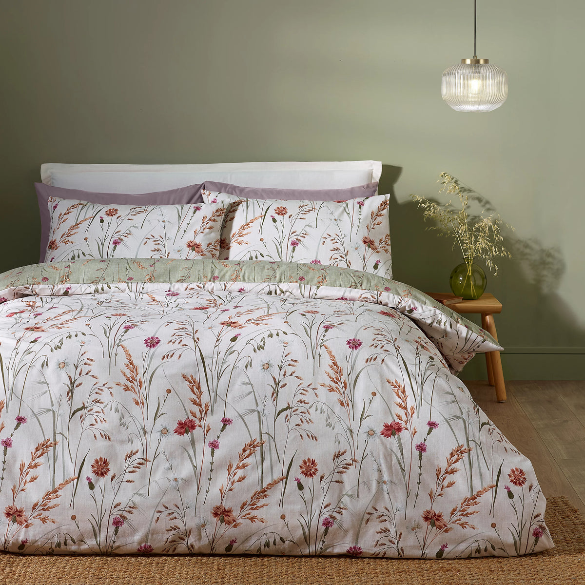 Catherine Lansfield Brushed Grasmere Floral Green Duvet Cover Set