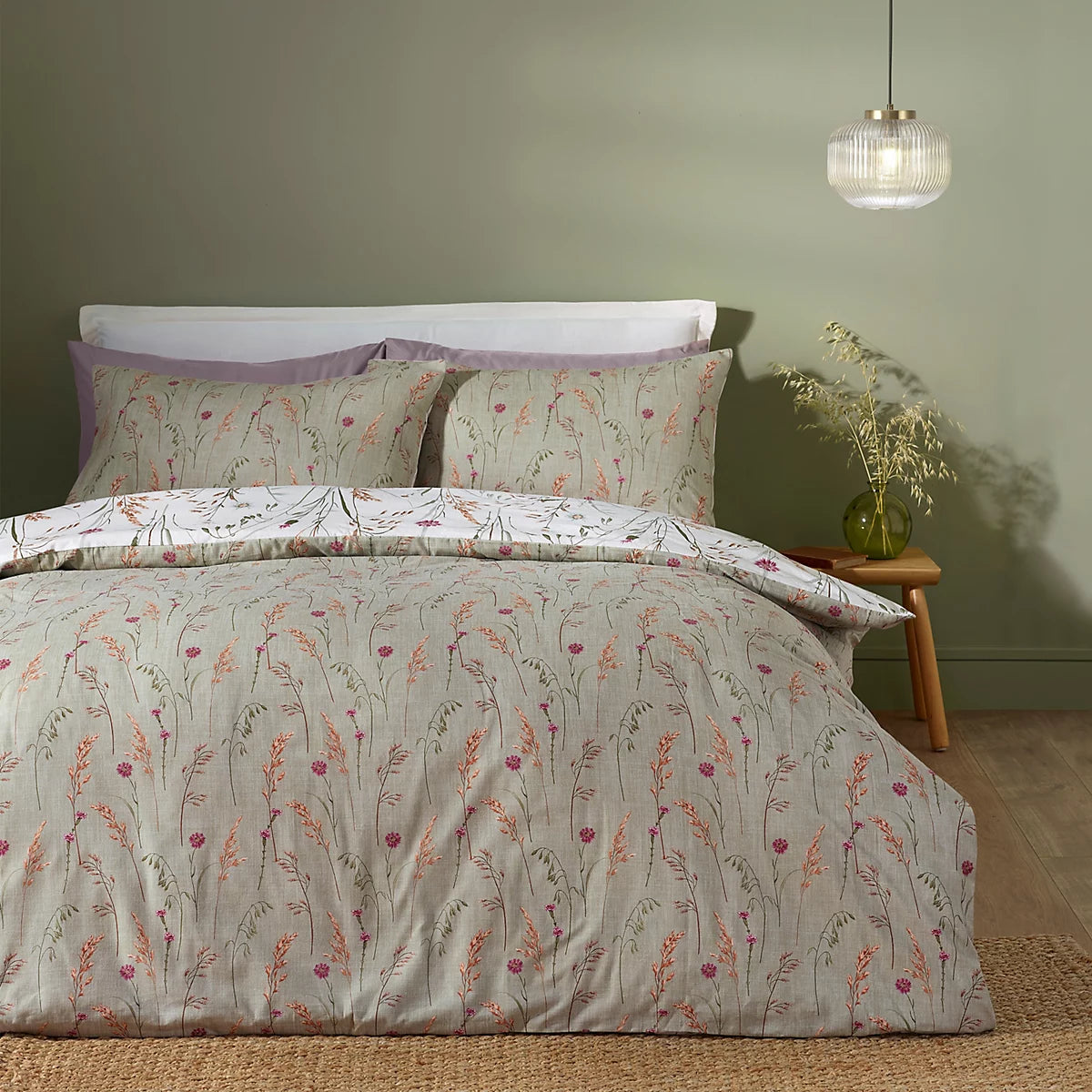 Catherine Lansfield Brushed Grasmere Floral Green Duvet Cover Set