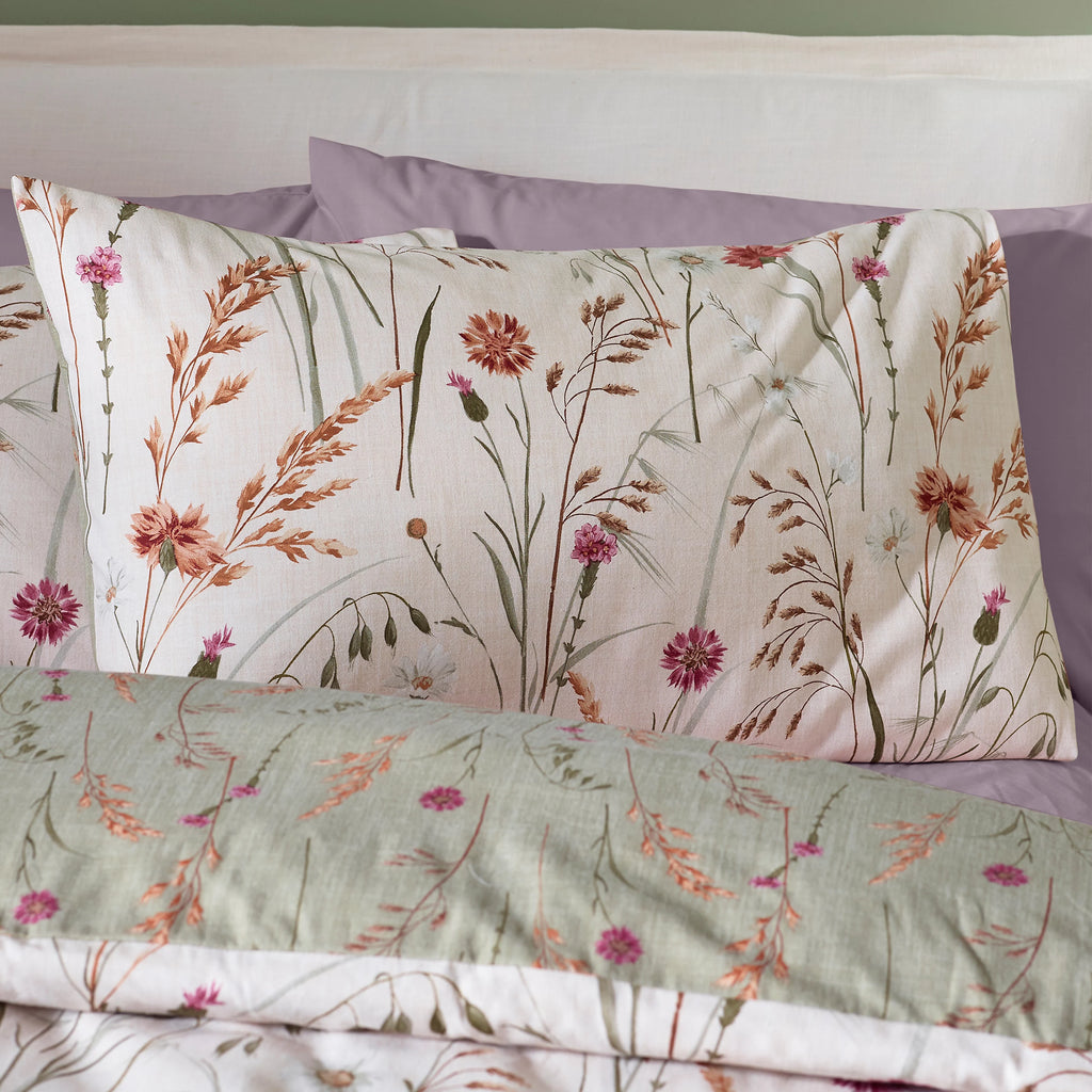 Catherine Lansfield Brushed Grasmere Floral Green Duvet Cover Set