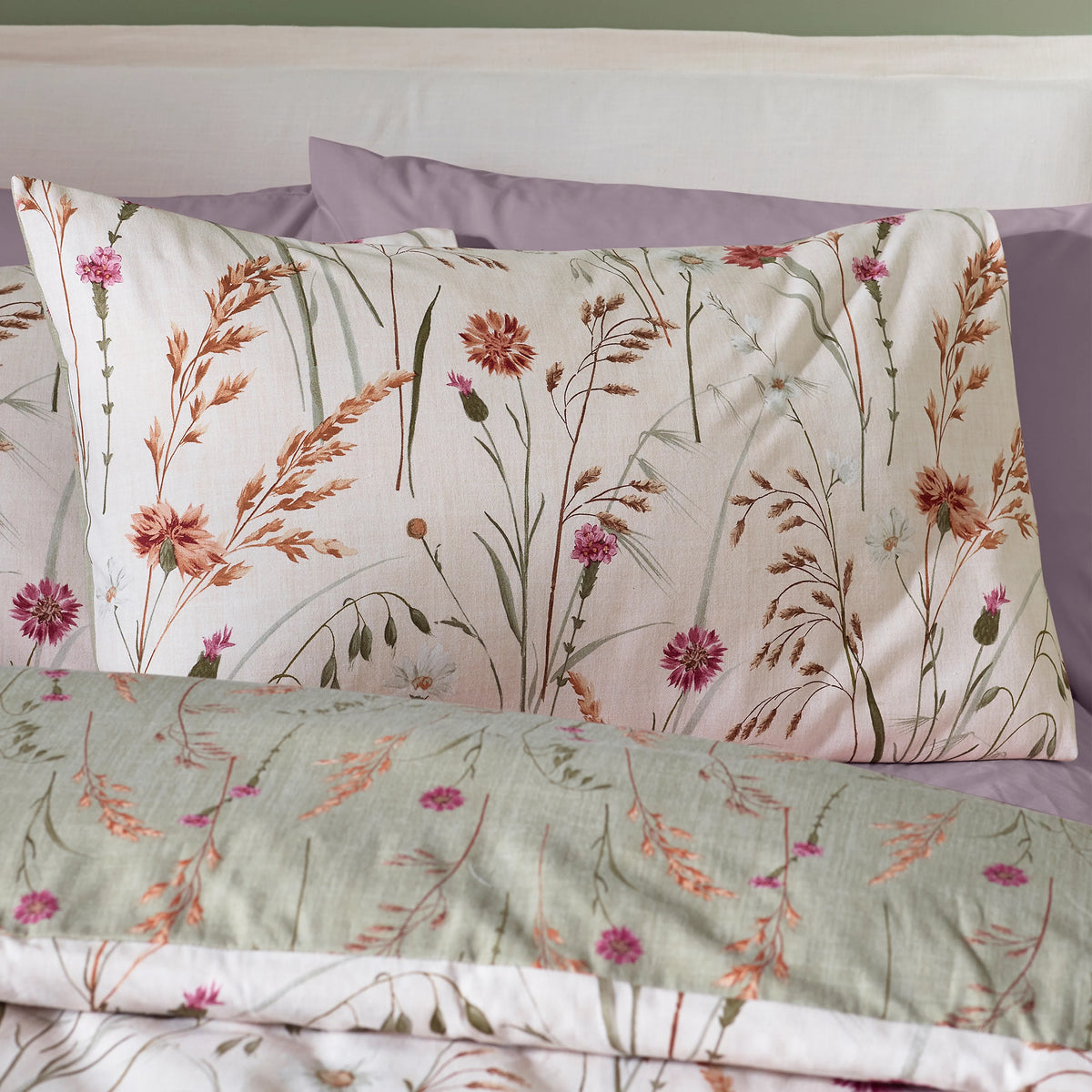 Catherine Lansfield Brushed Grasmere Floral Green Duvet Cover Set