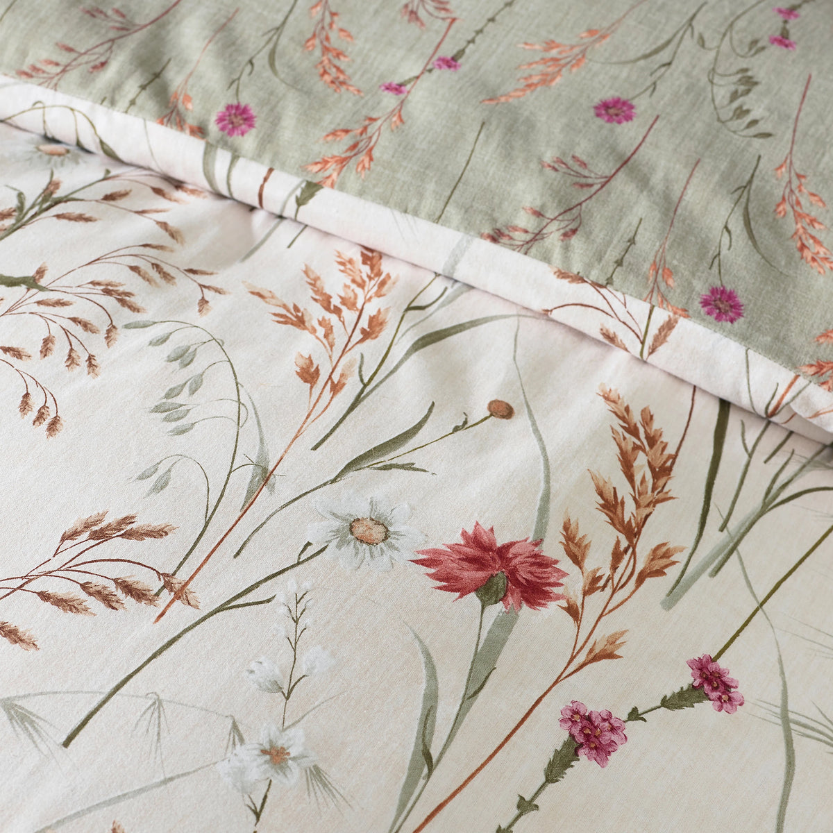Catherine Lansfield Brushed Grasmere Floral Green Duvet Cover Set