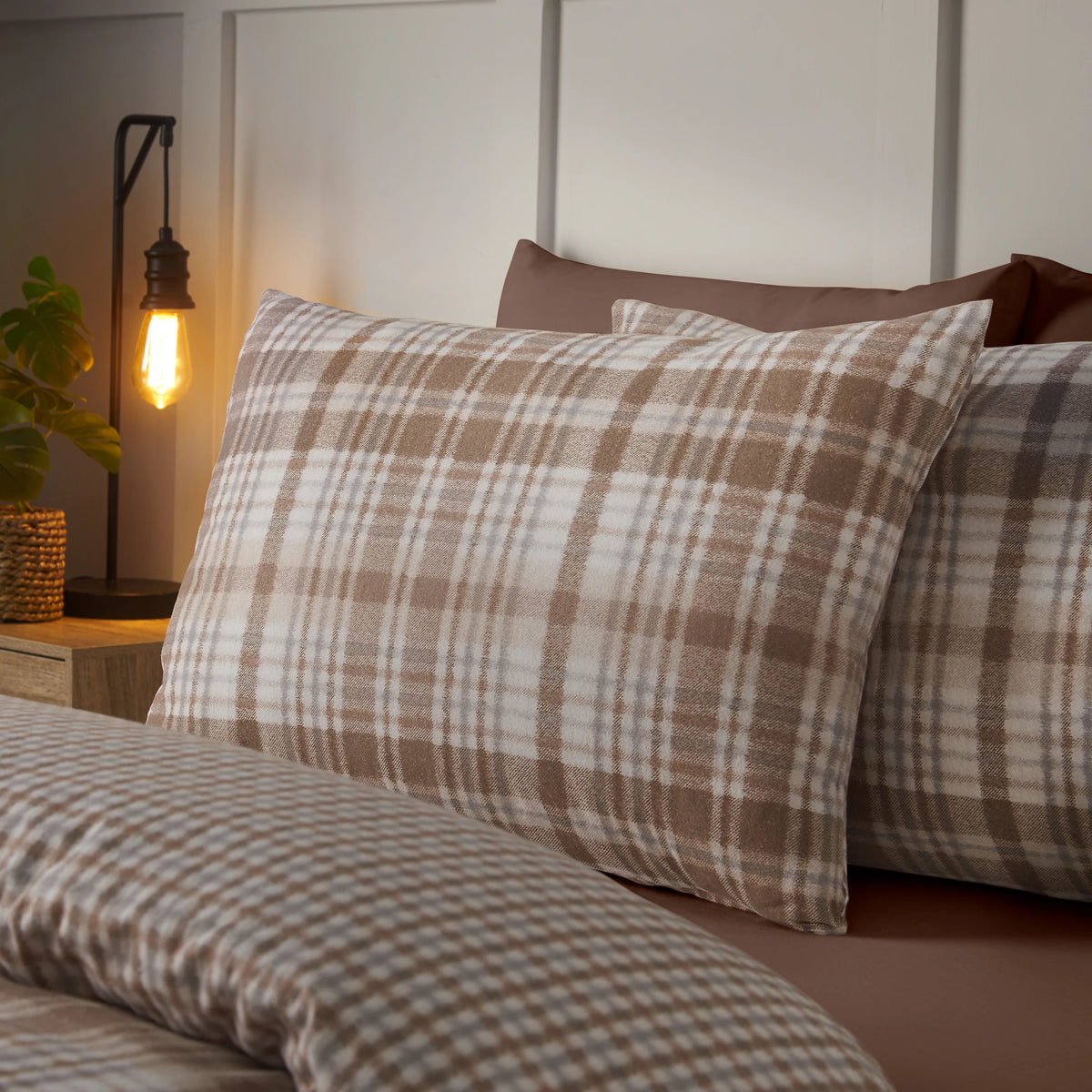 Catherine Lansfield Natural Brushed Hamish Check Duvet Cover Set