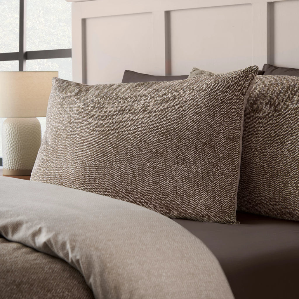 Catherine Lansfield Chocolate Herringbone Brushed Cotton Duvet Cover Set