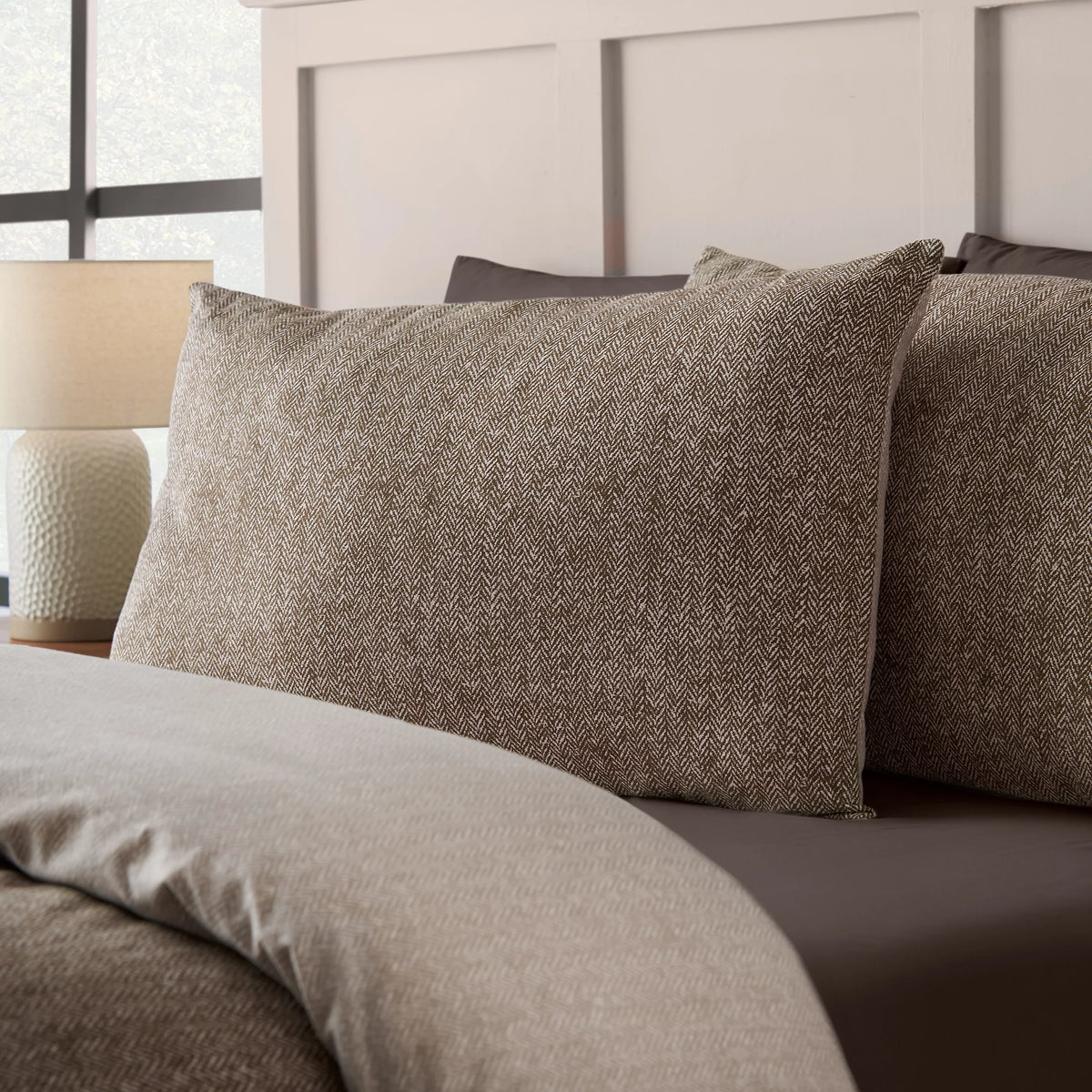 Catherine Lansfield Chocolate Herringbone Brushed Cotton Duvet Cover Set