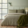 Catherine Lansfield Green Herringbone Brushed Cotton Duvet Cover Set