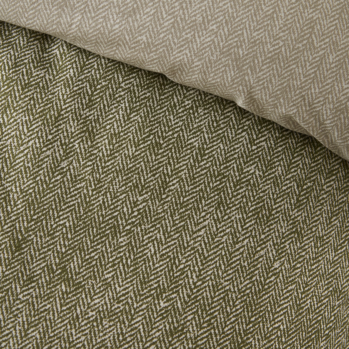 Catherine Lansfield Green Herringbone Brushed Cotton Duvet Cover Set